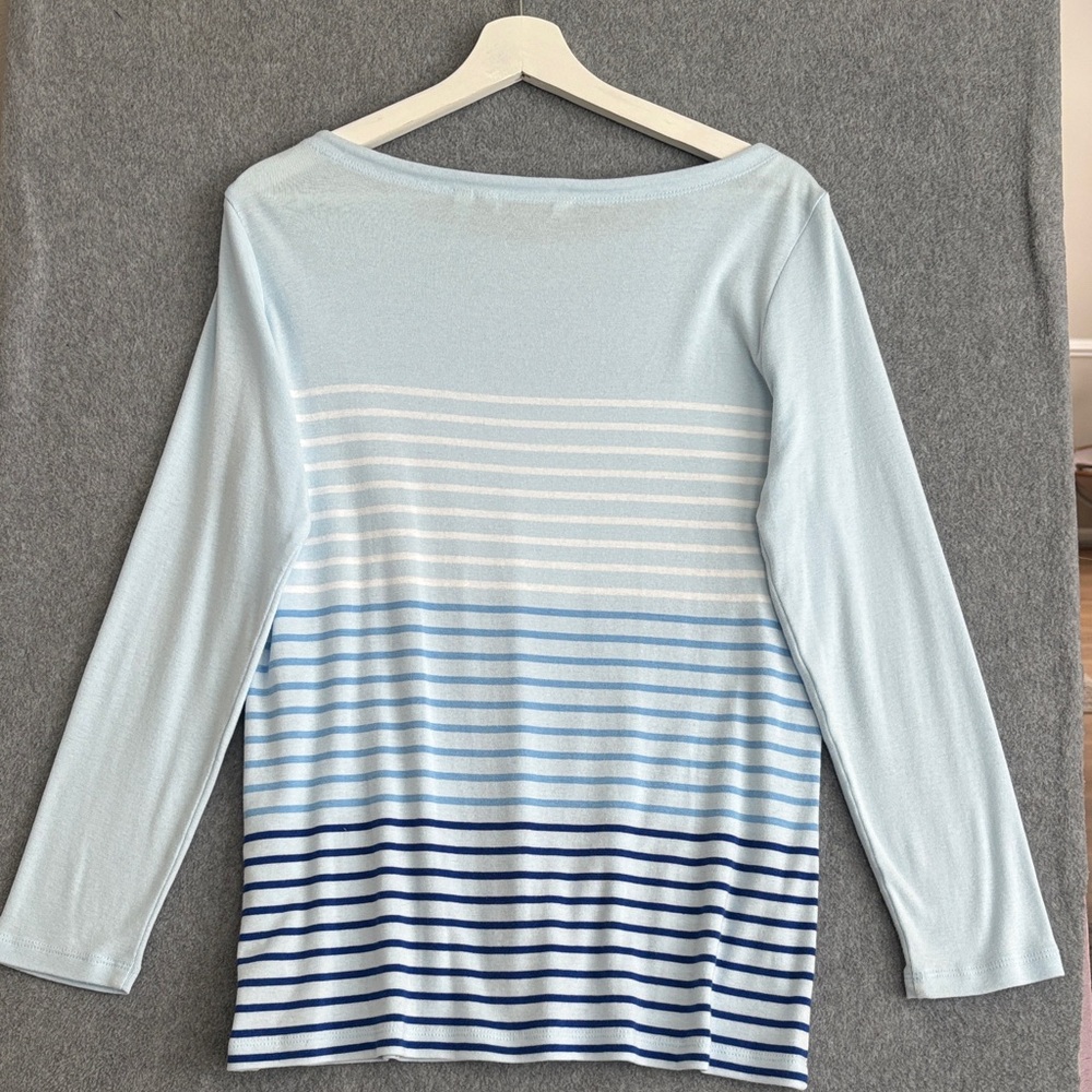 NEW Vineyard Vines Women Long Sleeve Striped Boatneck T-Shirt L Sky Blue - Picture 4 of 9